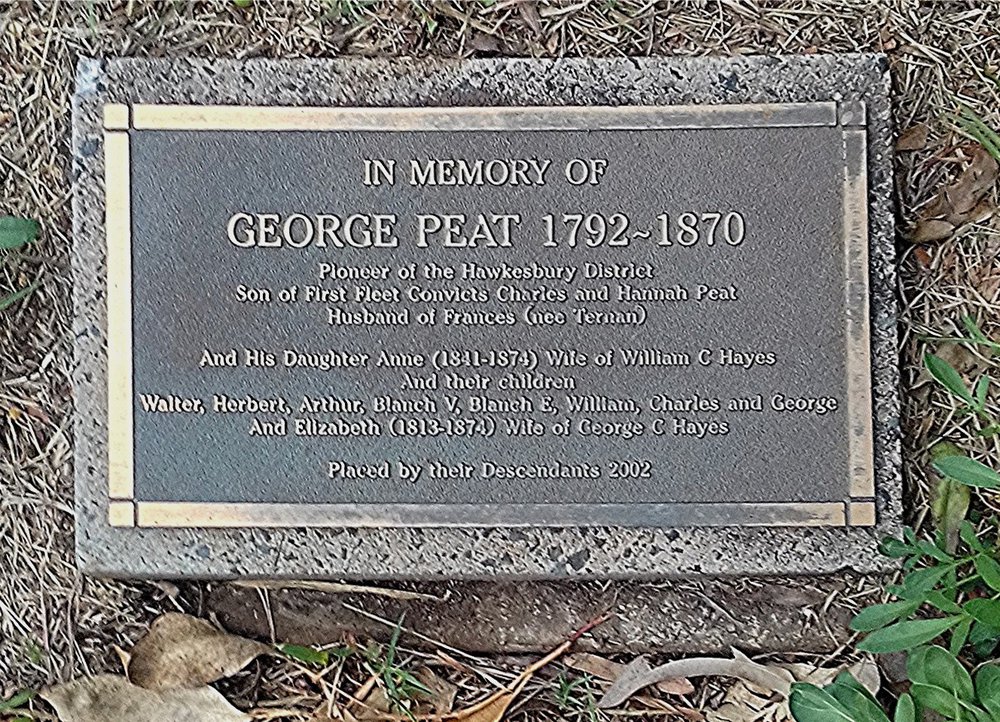 Memorial plaque for George Peat