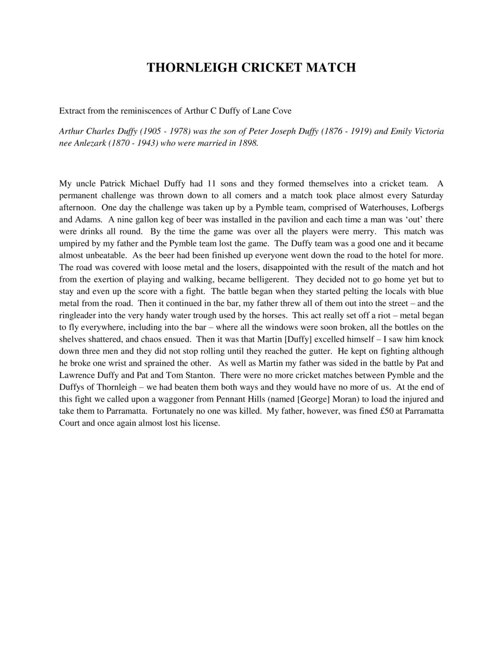 Cricket match at Thornleigh