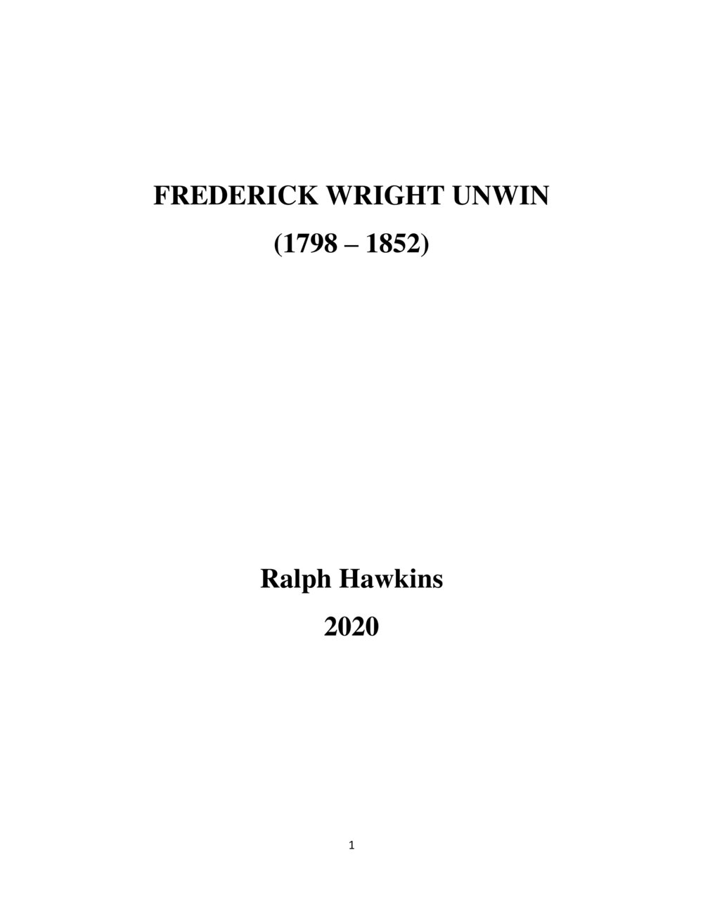 Frederick Wright Unwin - A life