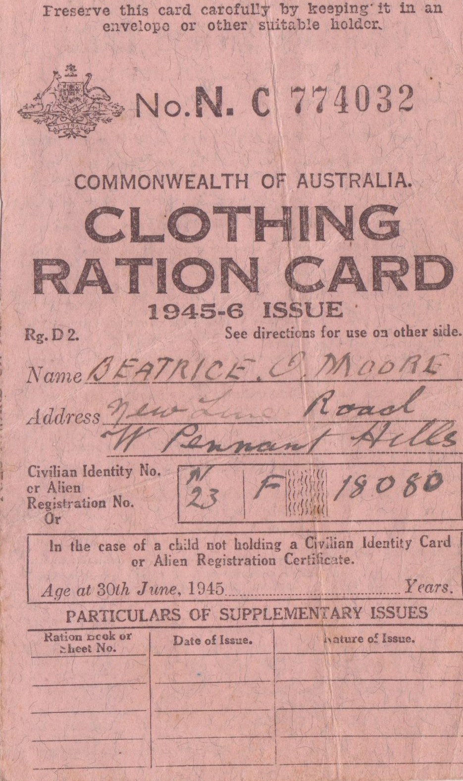 Clothing Ration Card