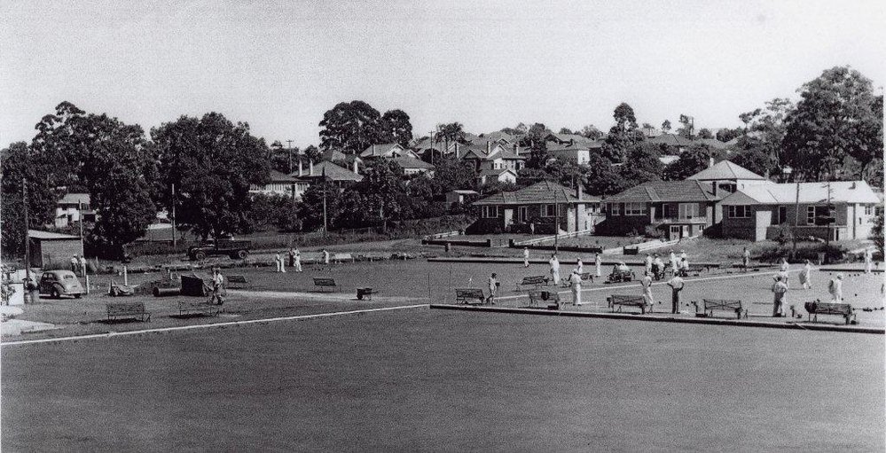 Greens at Pennant Hills Bowling Club - looking across to Willis Avenue.