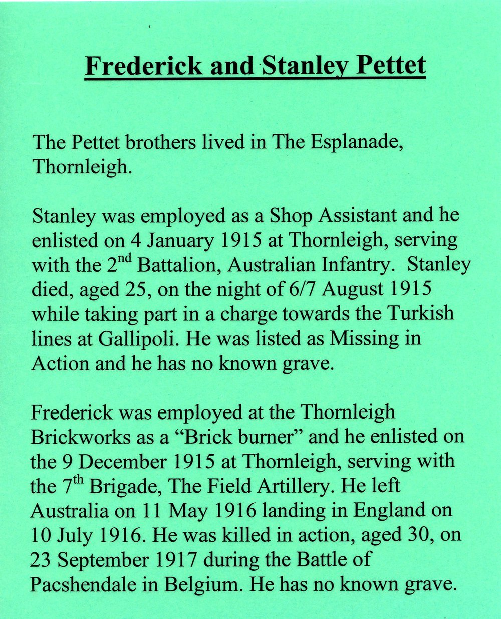 Frederick and Stanley Pettet.