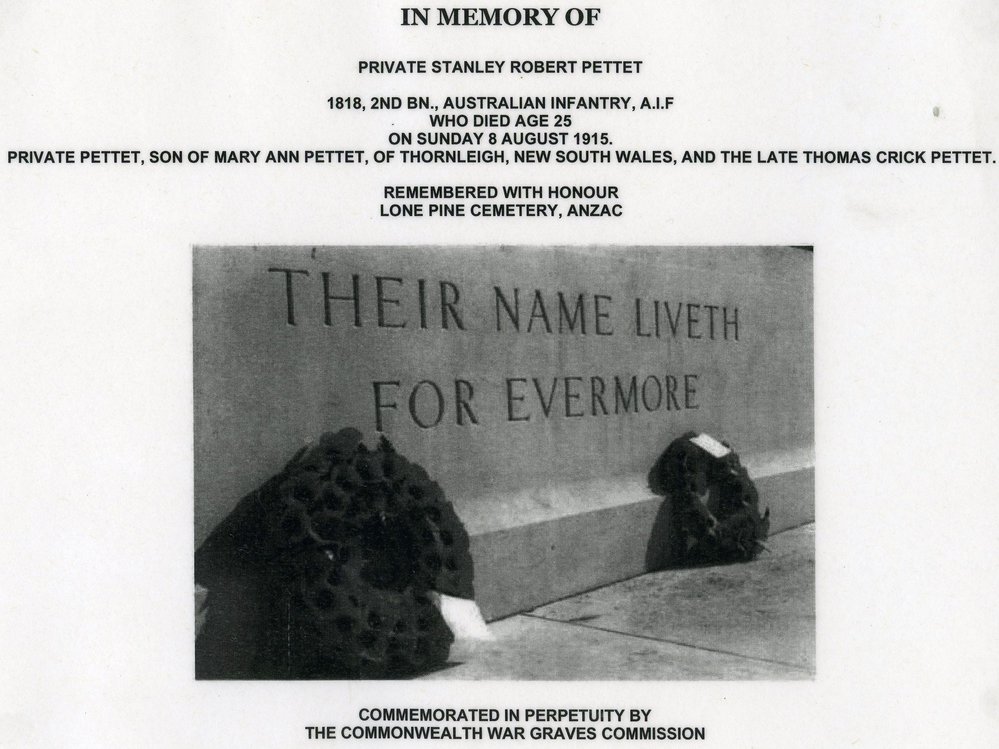 In memory of Stanley Pettet.