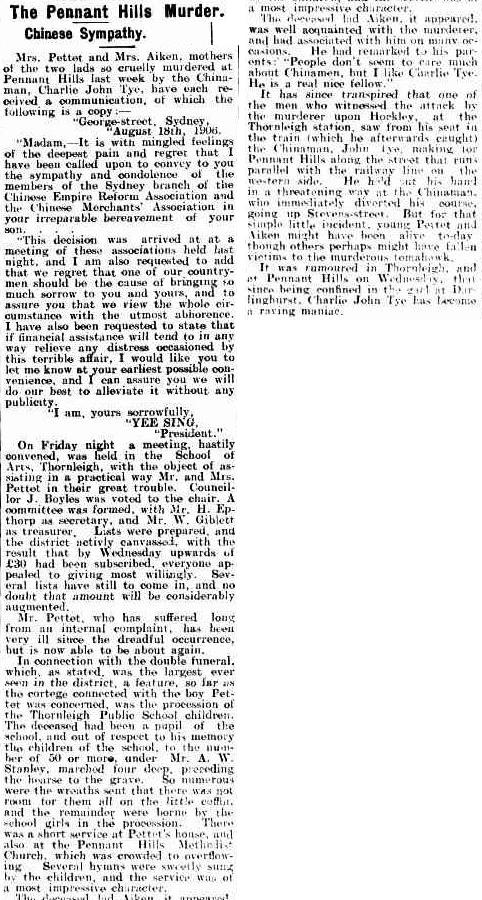 Published letter from the Chinese community expressing sadness at the death of Albert Gordon Pettet