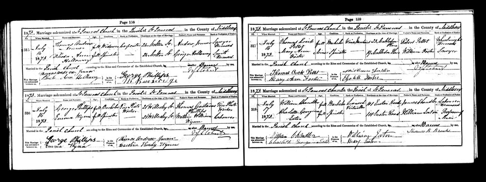 Marriage of Thomas Crick Pettet and Mary Ann Foster