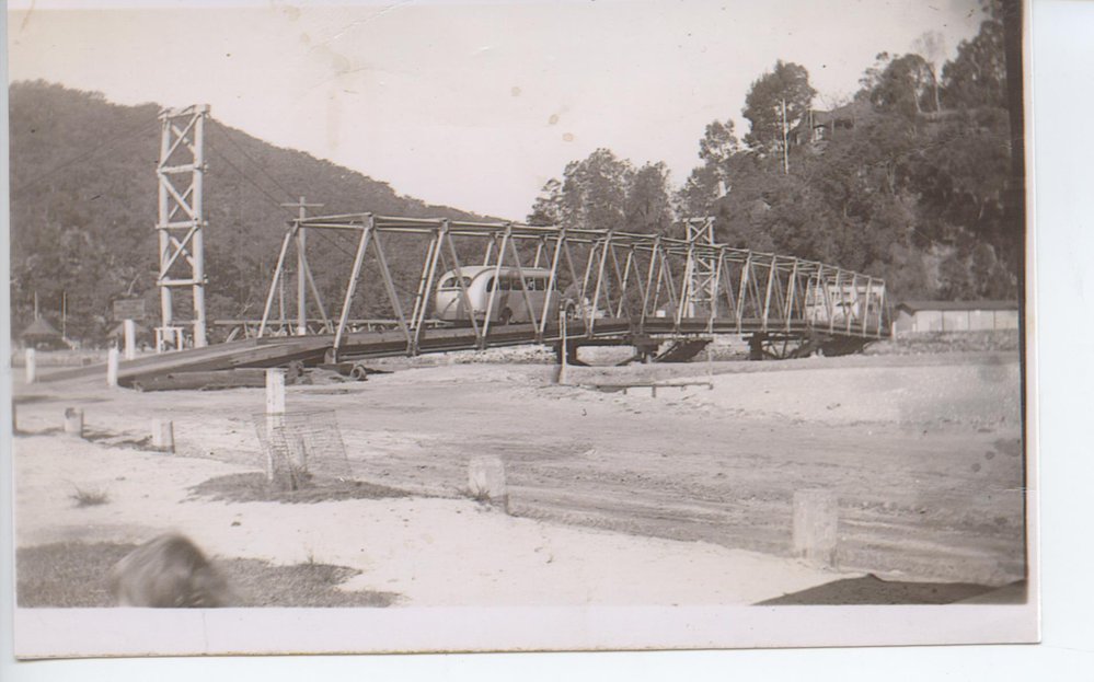 Bus crossing temporary army bridge at Bobbin Head