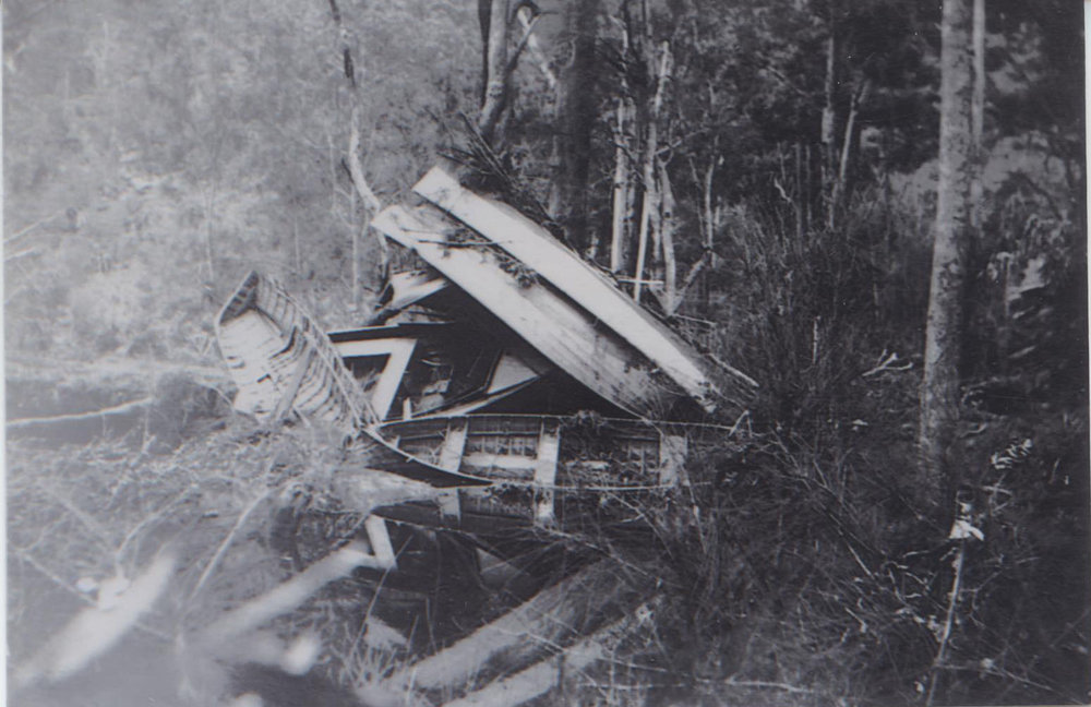 Storm damaged boats on Crosslands Big Flat 1942
