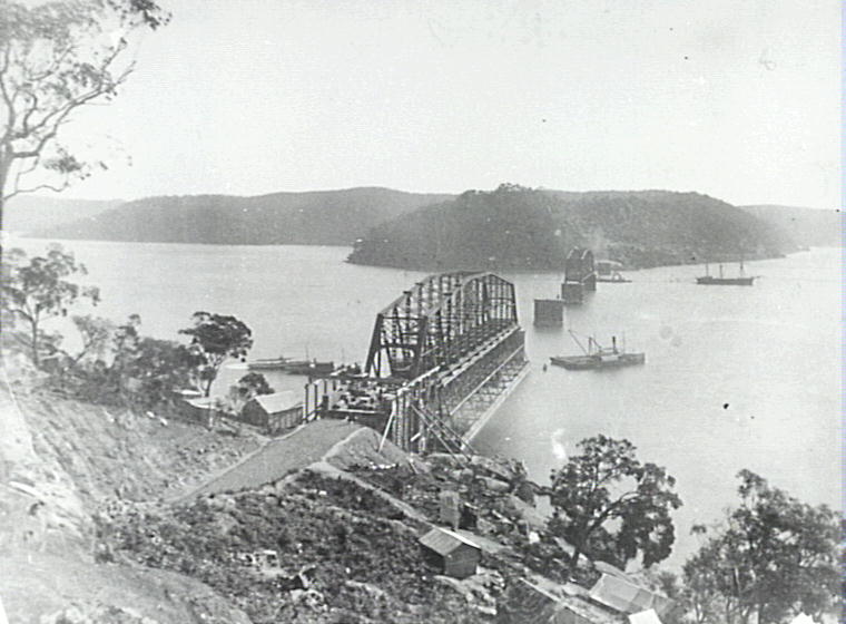 Building of the first Railway Bridge at Brooklyn