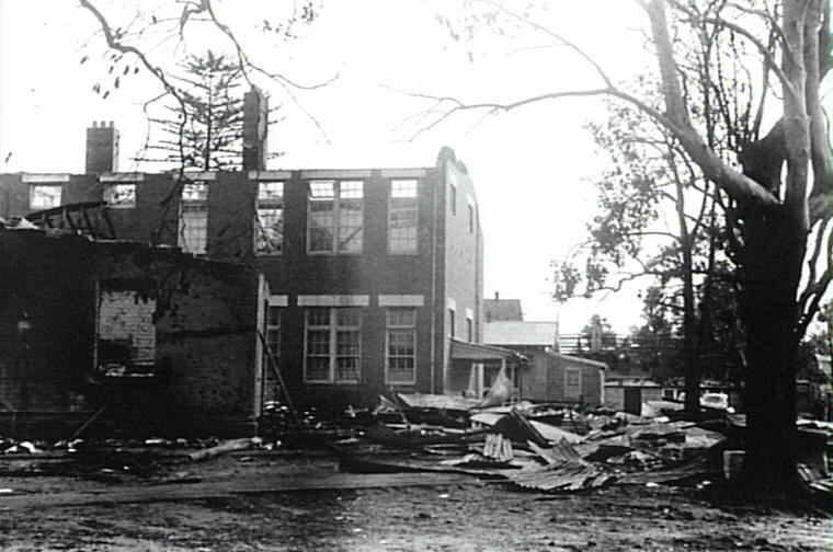 Hornsby Home Science Secondary School after the bushfire, 1957