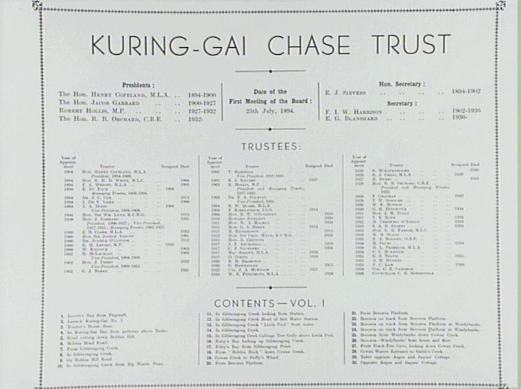Trustees of Kur-ring-gai Chase Trust, 1894-1936