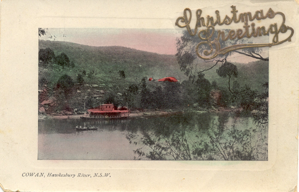 Hawkesbury River at Cowan, enscribed with 'Christmas greetings'