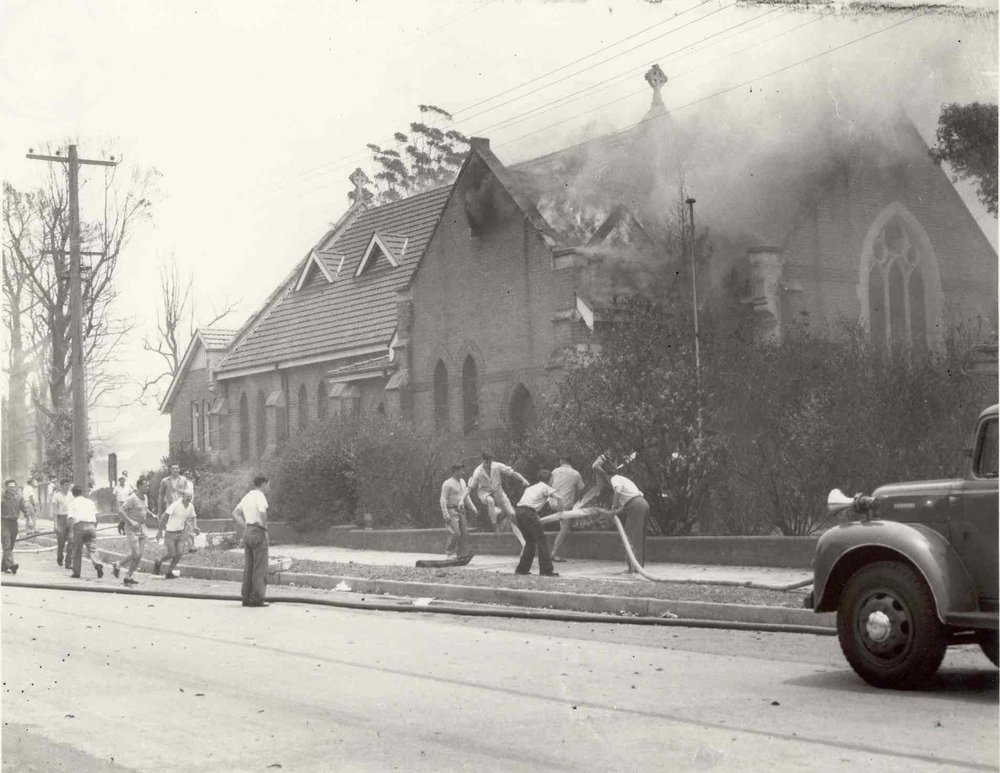 Bushfire at St Peter's Church, Hornsby 1957
