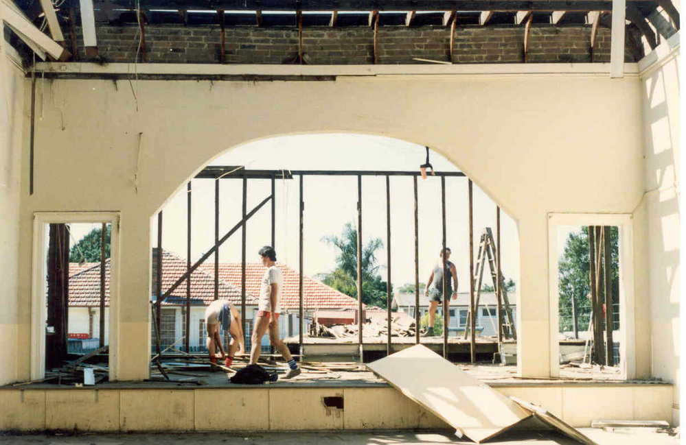 The stage of the Thornleigh School of Arts during demolition, c. 1980