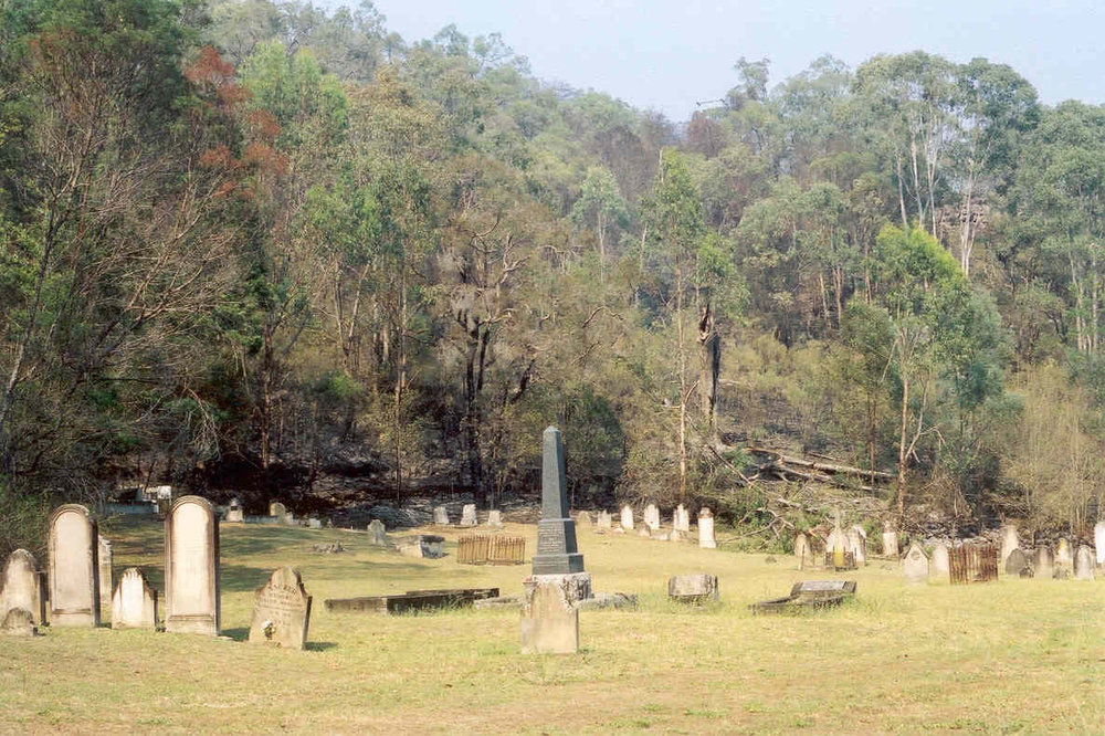 Wisemans Ferry Cemetery after the bushfire, December 2002