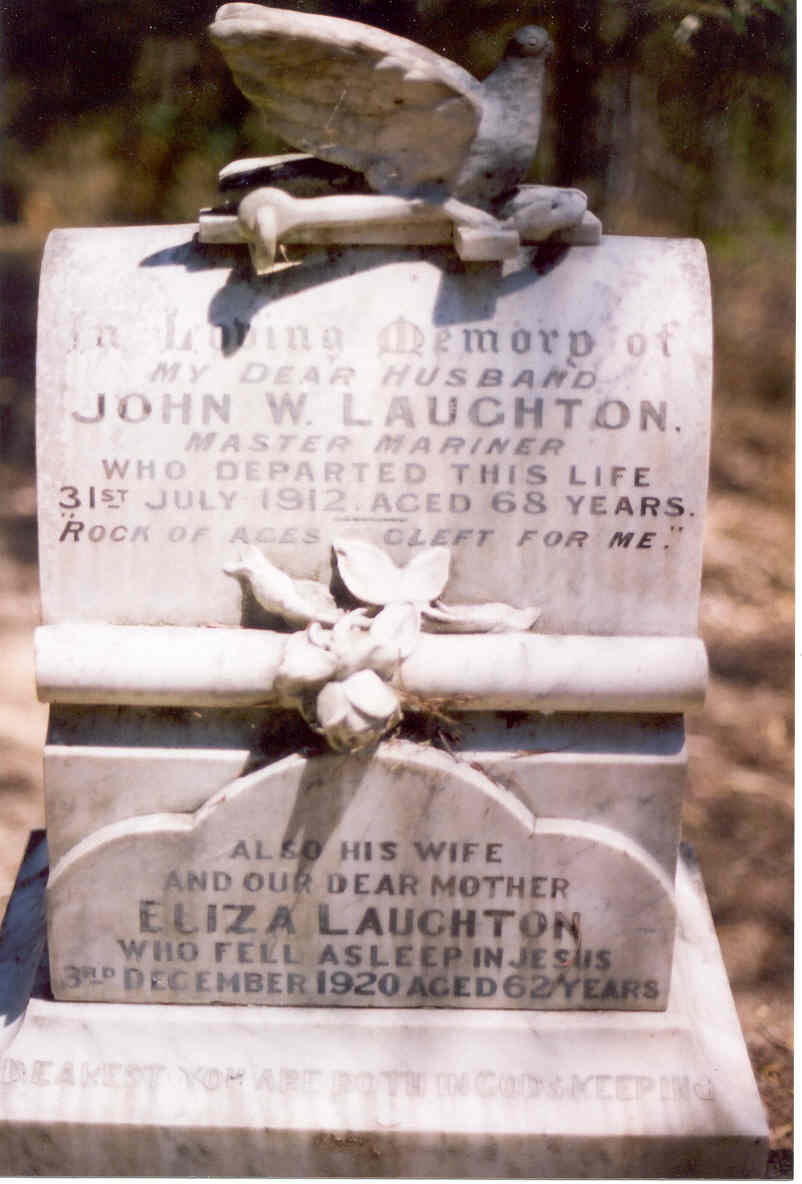 Gravestone of John and Eliza Laughton at Wisemans Ferry Cemetery after the bushfire, December 2002