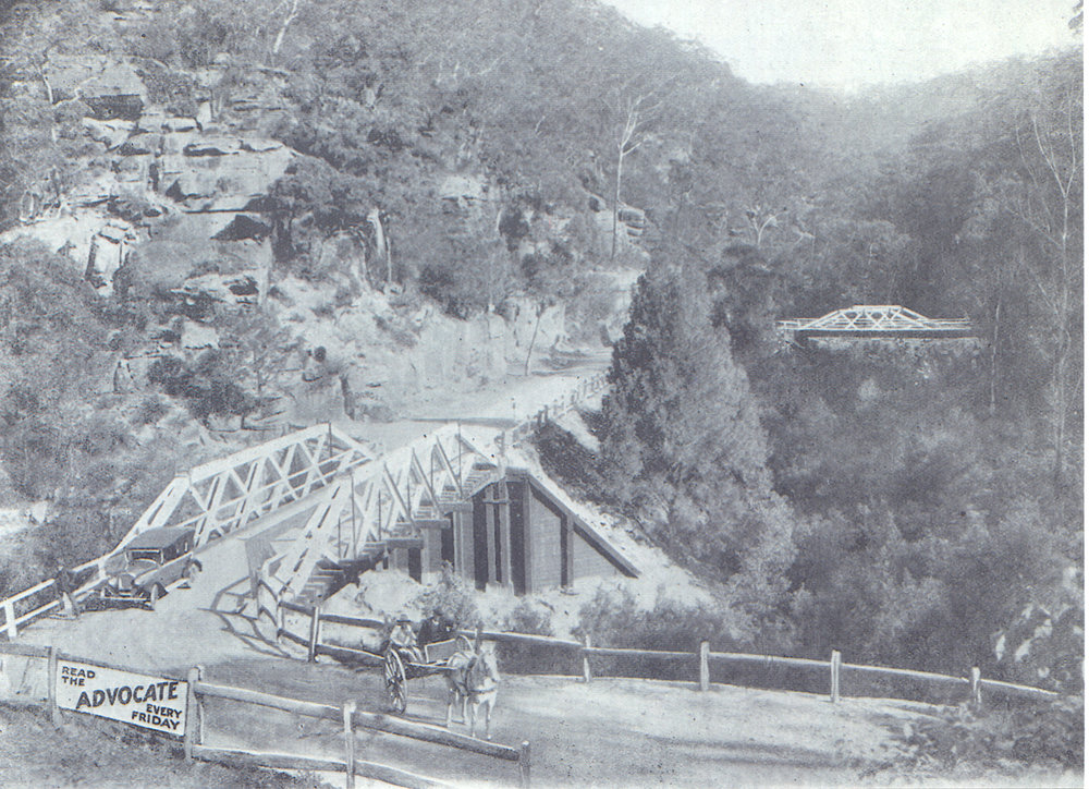Galston Gorge, showing two McDonald truss bridges, c 1930