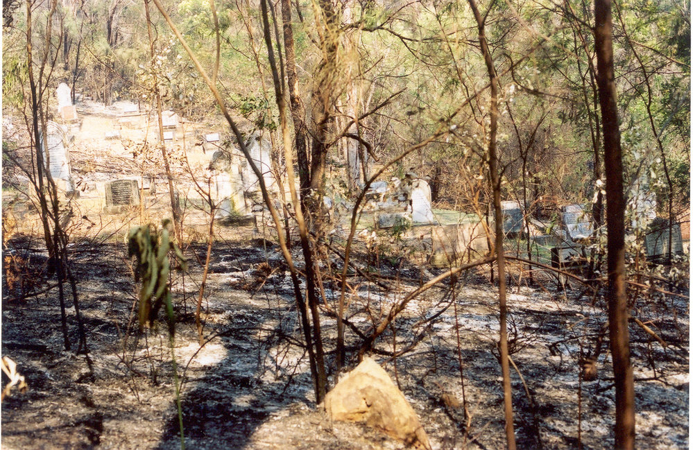 Wisemans Ferry Cemetery after the bushfire, December 2002