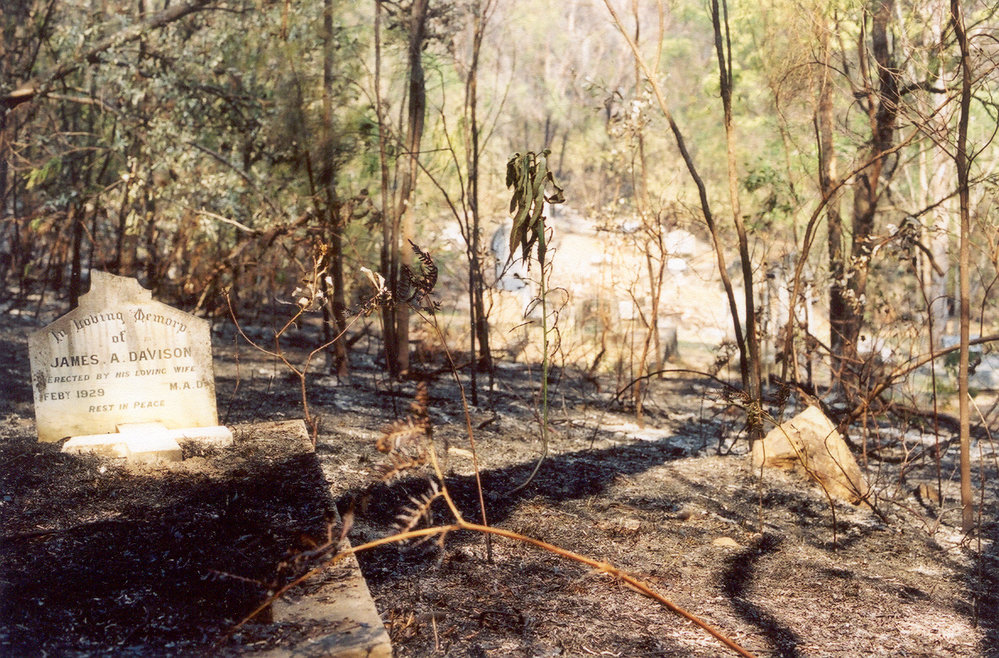 Wisemans Ferry Cemetery after the bushfire, December 2002