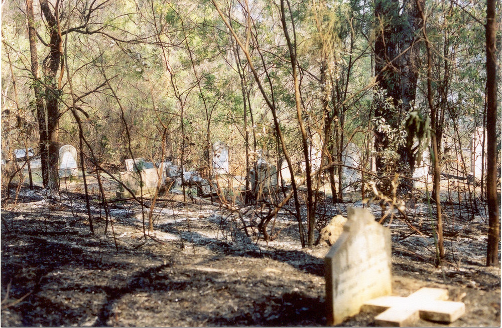 Wisemans Ferry Cemetery after the bushfire, December 2002