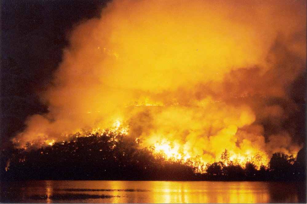 Wisemans Ferry Cemetery during the bushfire of December 2002