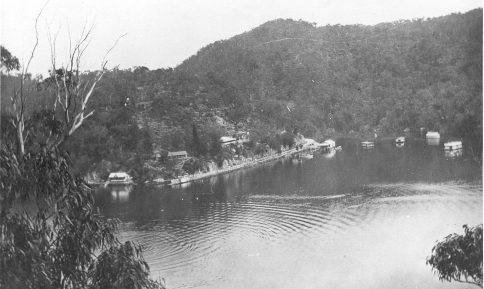 Berowra Waters from the lookout, showing the ferry, c. 1935