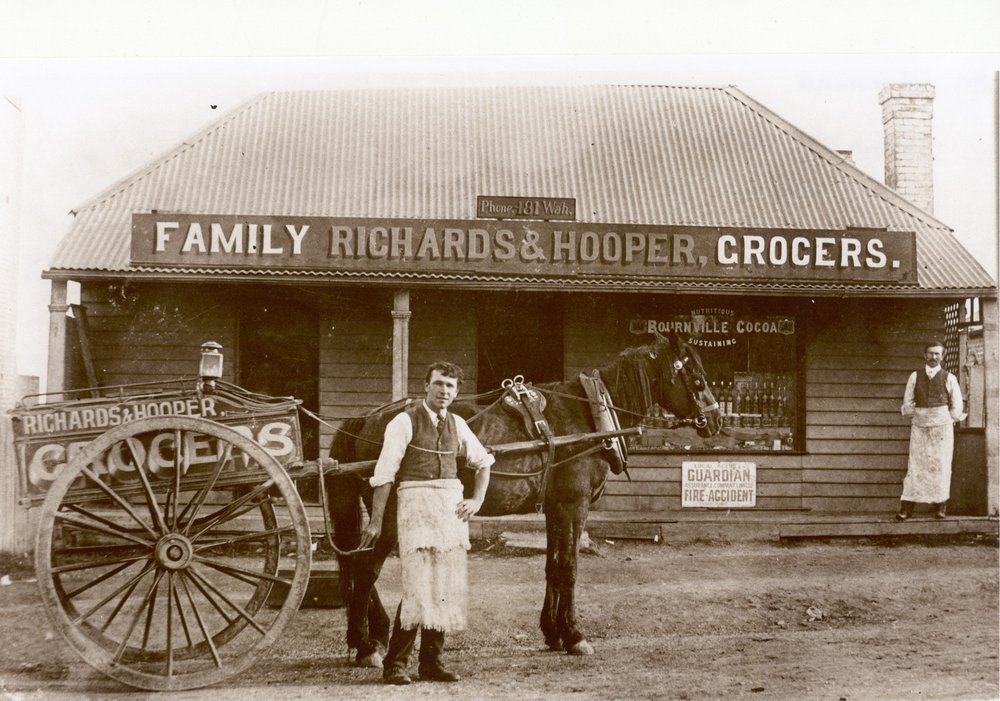 Richards and Hooper, Grocers, Wahroonga, showing horse and cart