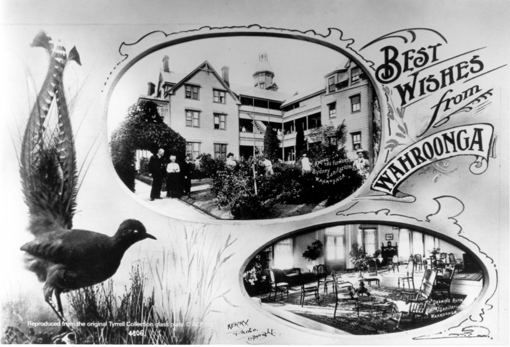 'Best Wishes from Wahroonga' [postcard], showing scenes of Sydney Sanatorium