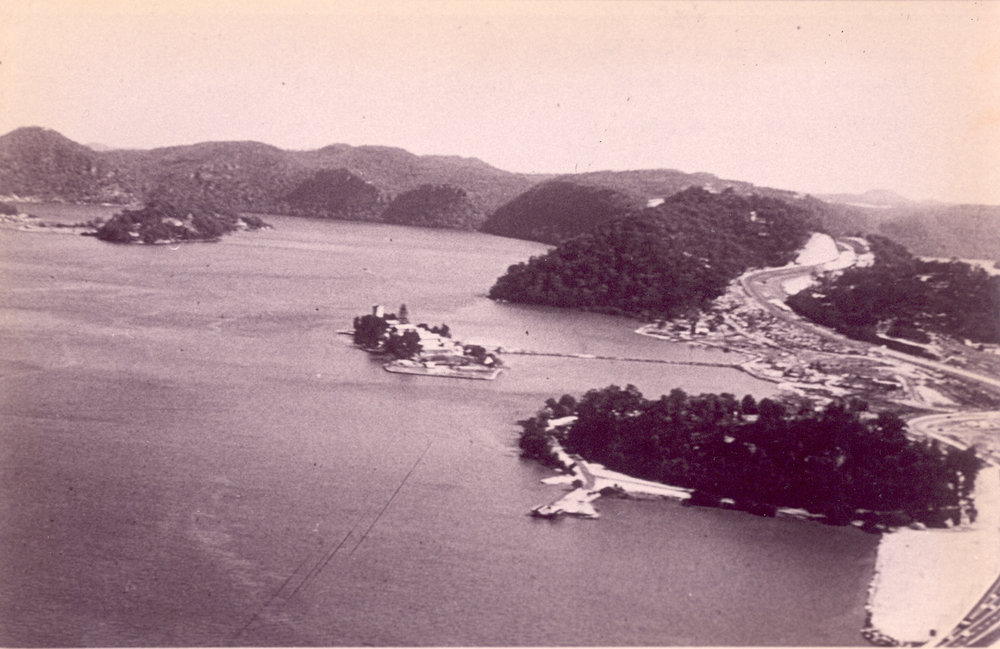 Aerial view over Hawkesbury River, at Kangaroo Point, looking north