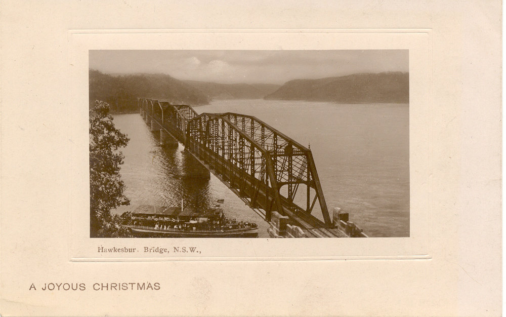 Hawkesbury River Railway Bridge and the General Gordon paddle steamer [Christmas postcard]