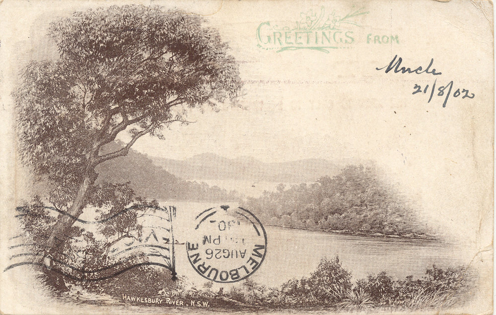 Hawkesbury River woodcut [postcard] c. 1902