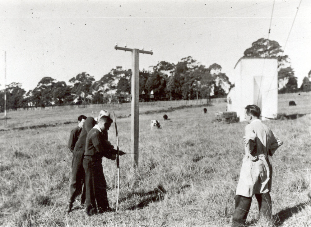 Technicians practising archery at Pennant Hills Radio Station c. 1950