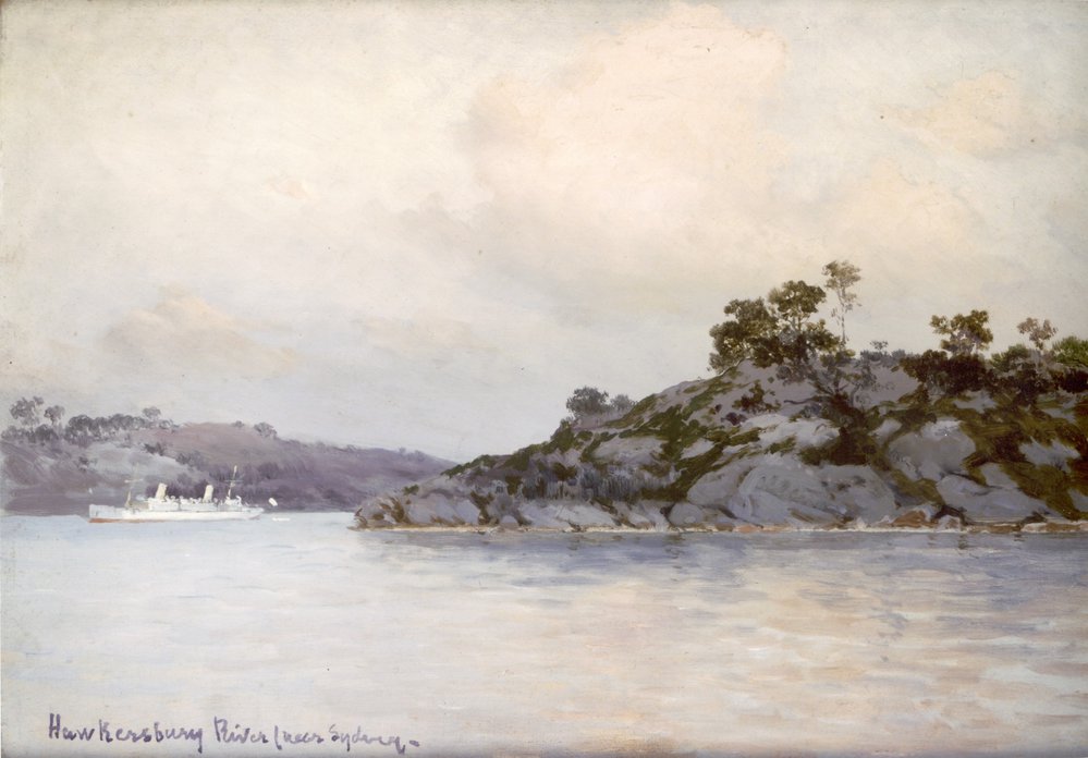 The royal yacht 'Ophir' at Flat Rock Point in the Hawkesbury (watercolour by Eduardo de Martino)
