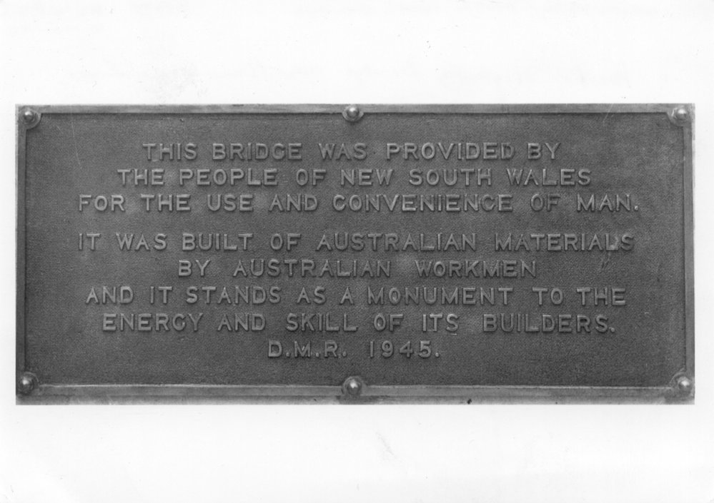 1945 DMR plaque on Hawkesbury River Road Bridge