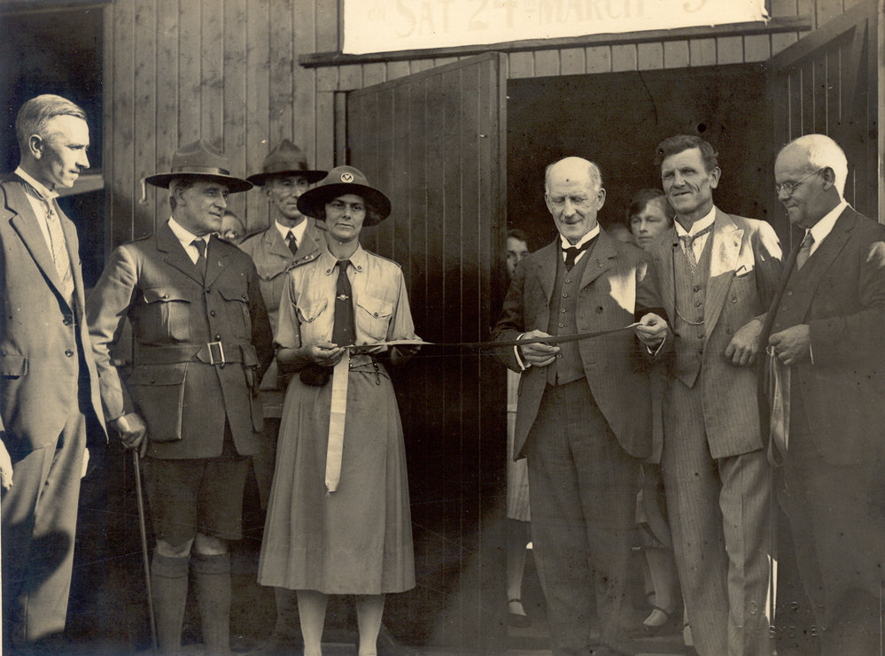 Cutting the ribbon at Thornleigh Scout Hall