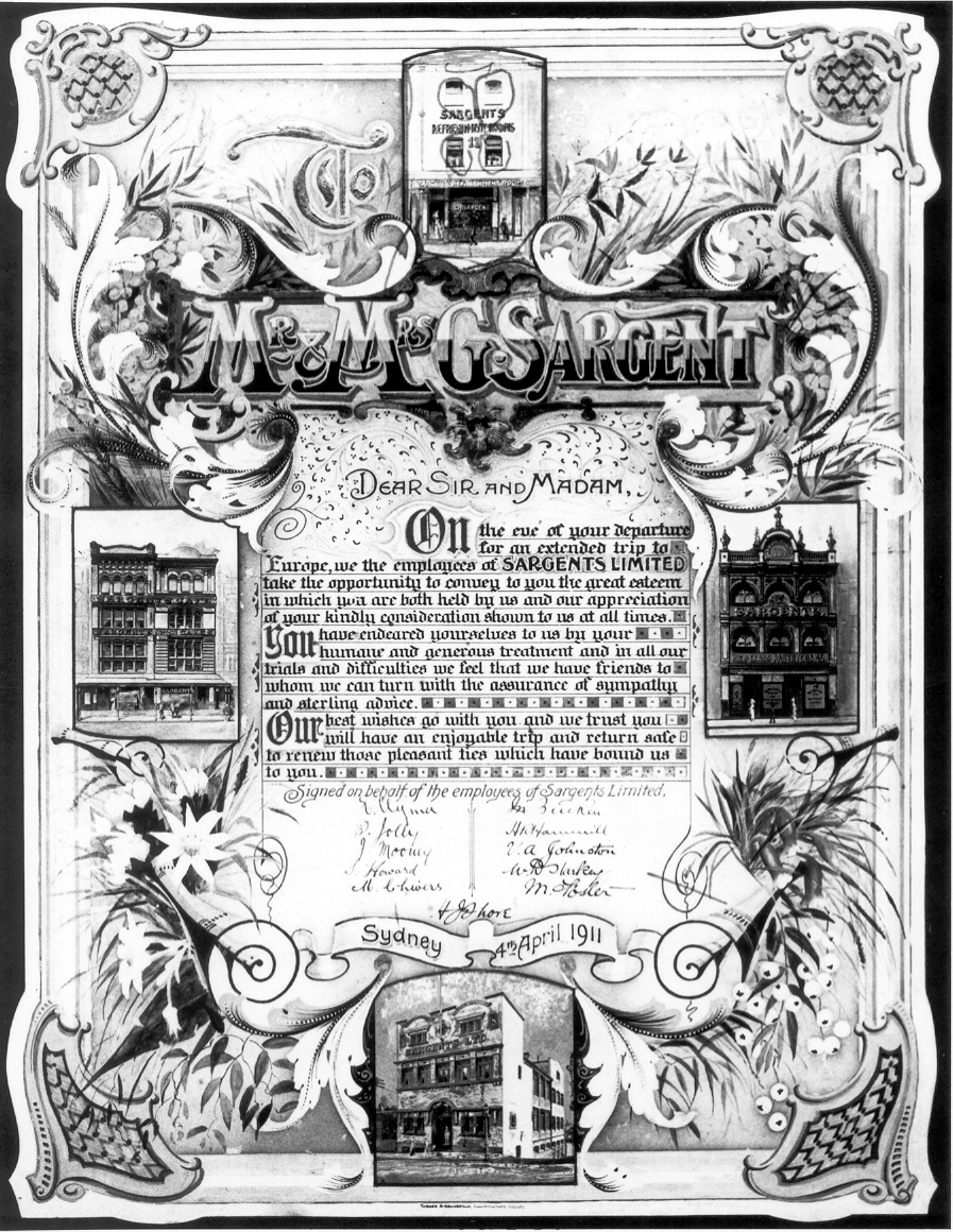 Illuminated address to Mr and Mrs Sargent, 1911