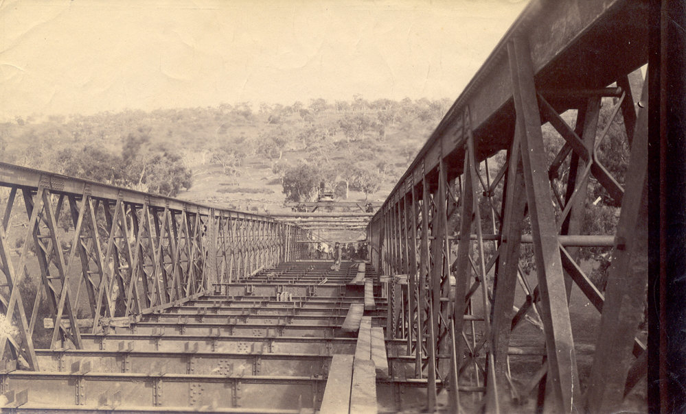 Workers constructing the First Hawkesbury River Railway Bridge, c. 1889