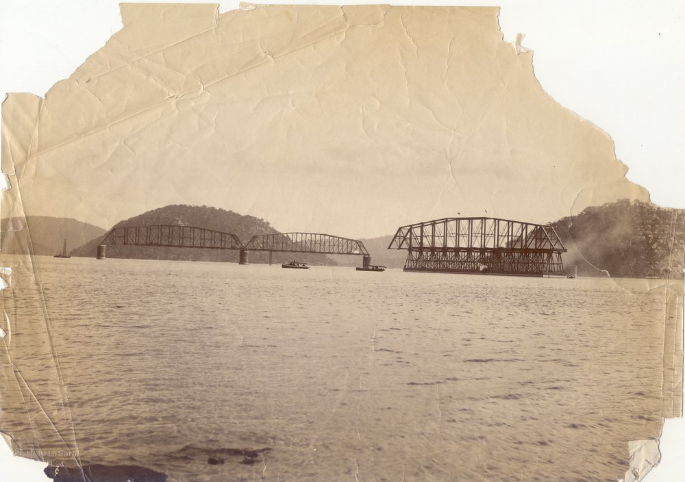 Third span of the First Hawkesbury River Railway Bridge moving into place