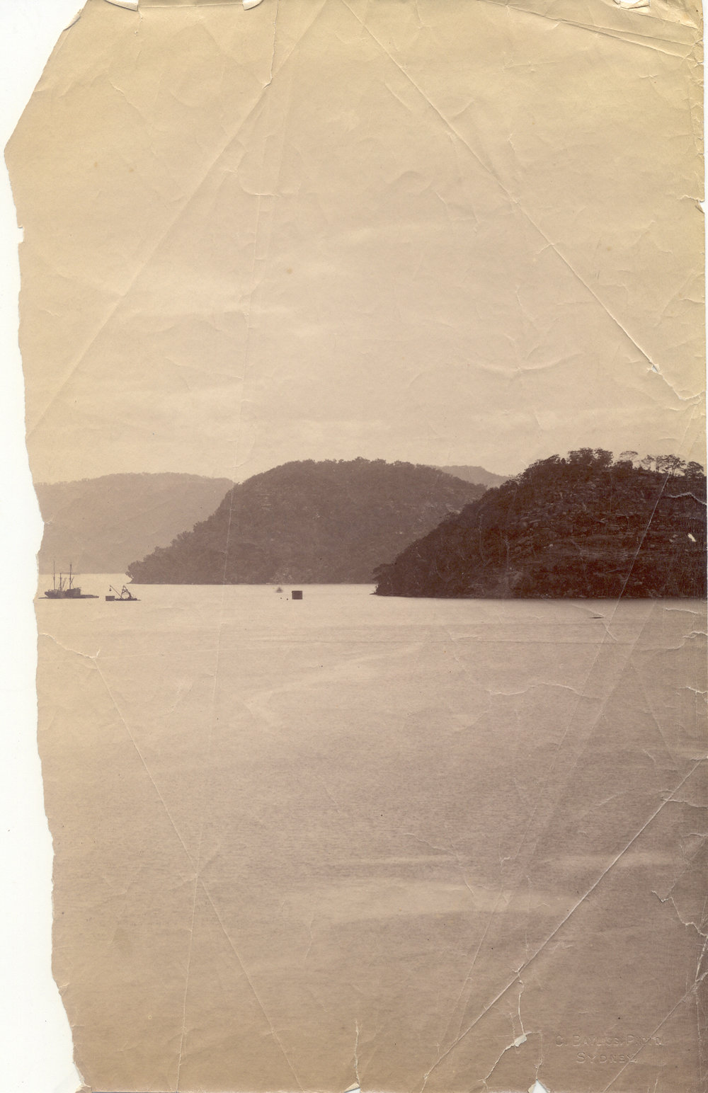 Work barge constructing the First Hawkesbury River Railway Bridge