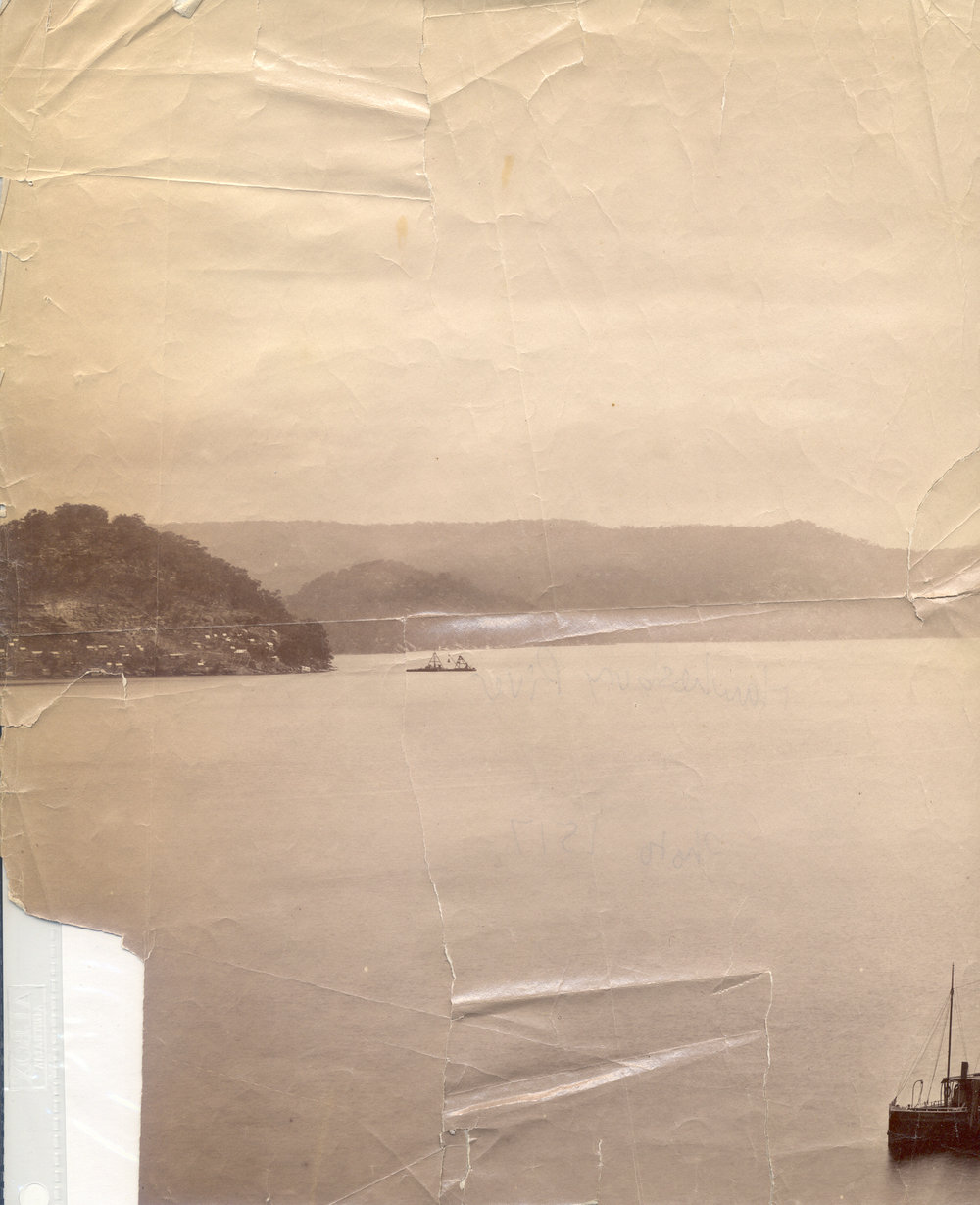 Work barge constructing the First Hawkesbury River Railway Bridge