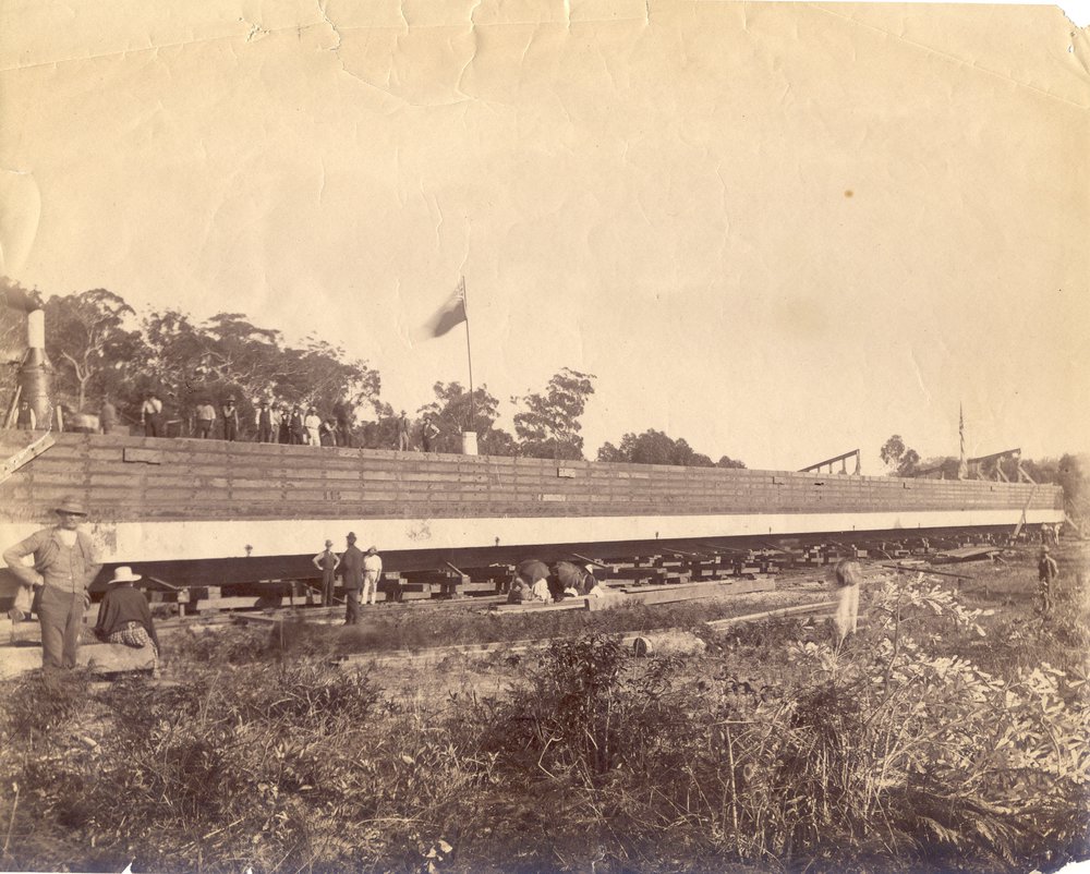 Construction of the First Hawkesbury River Railway Bridge -the completed pontoon