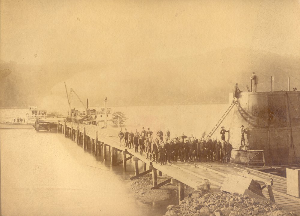 Launching the first caisson - First Hawkesbury River Railway Bridge