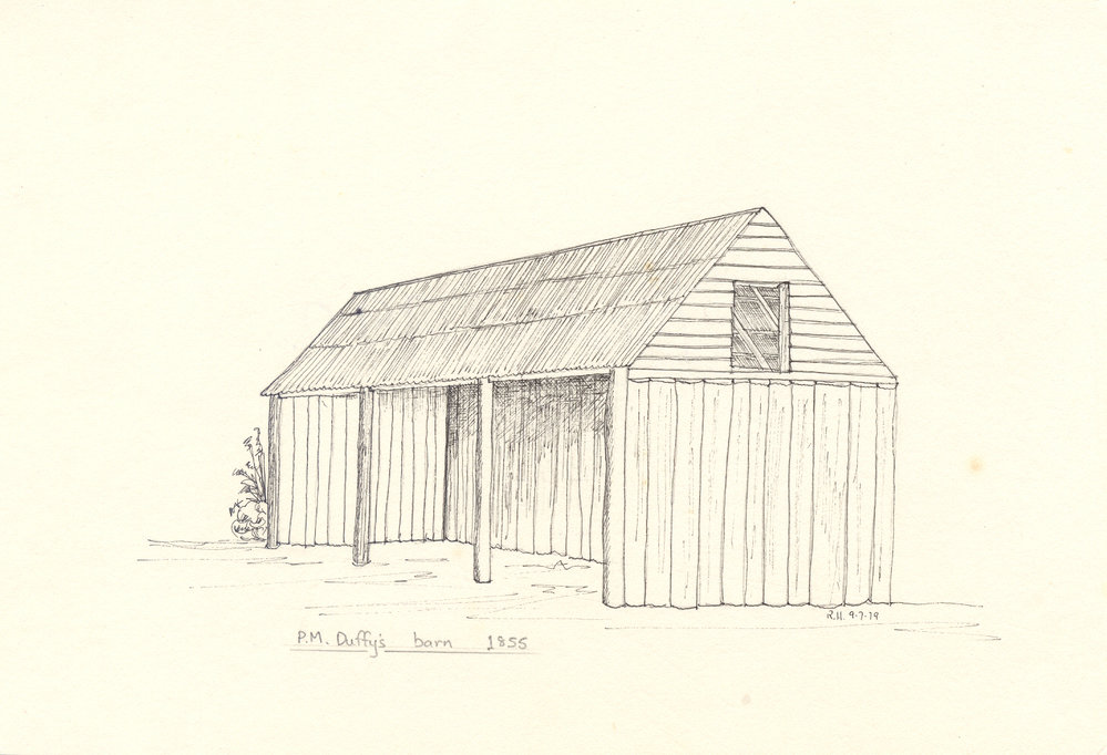 Drawing of P M Duffy's barn, 1855