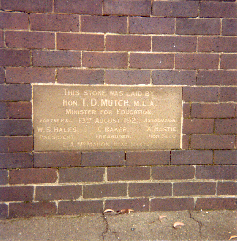1921 foundation stone at Hornsby Public School