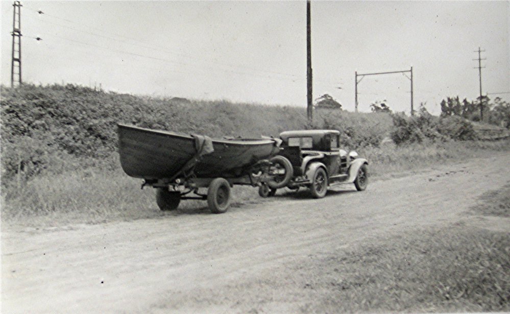 Perce Wood's car and boat in Railway Parade, Thornleigh.