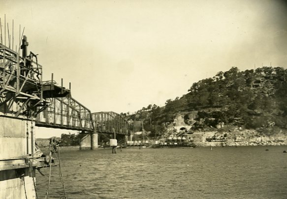 First Hawkesbury River Railway Bridge during the construction of the new bridge