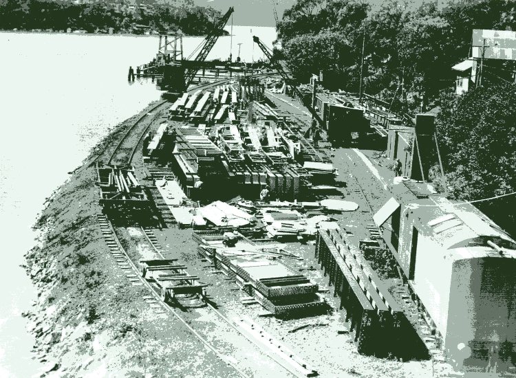 Hawkesbury River Railway Bridge demolition and construction site on the south side of the river