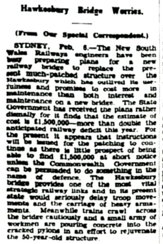 Hawkesbury Bridge worries