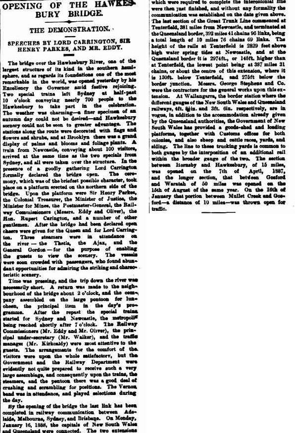 Opening of the Hawkesbury Bridge