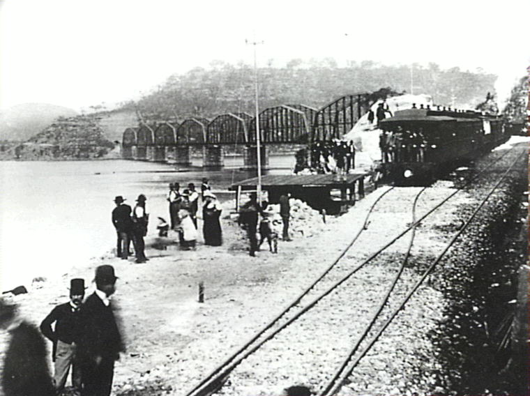 The VIPs arrive at the First Hawkesbury River Railway Bridge for the official opening