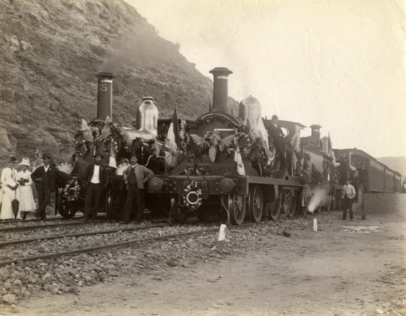 Decorated steam trains - opening of the First Hawkesbury River Railway Bridge